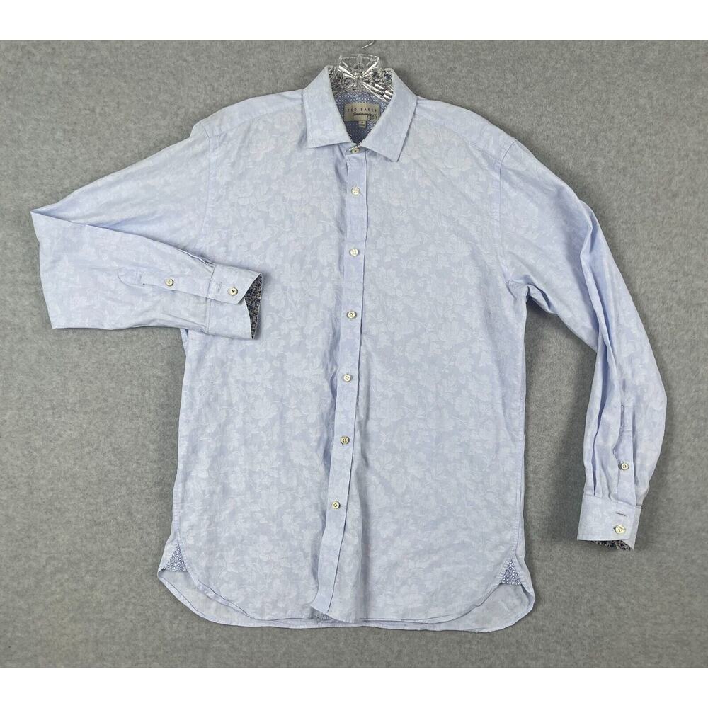 Ted Baker Endurance Casual Shirt‎ Men's Size 16 34/35 Blue Floral Print
